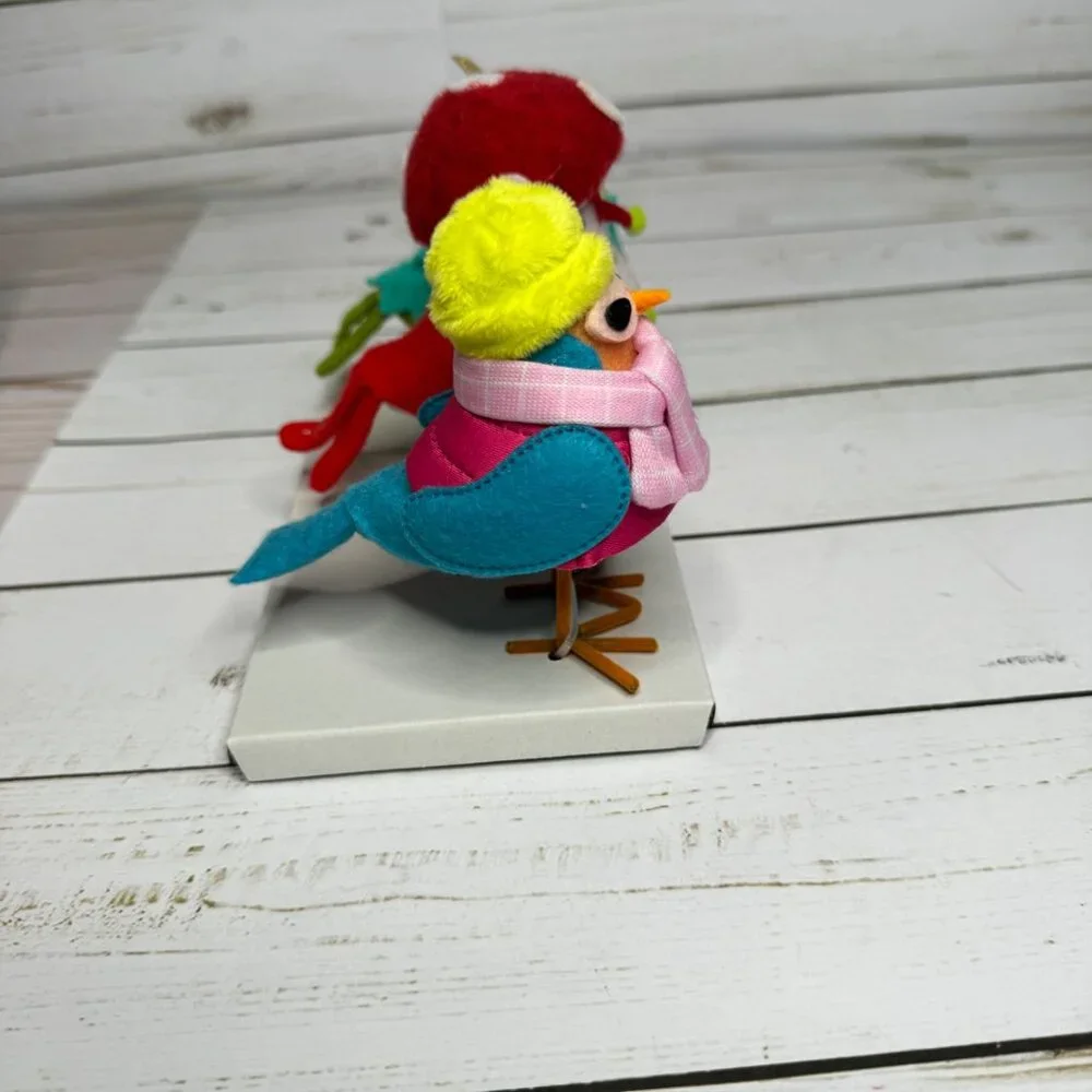 3pc Featherly‎ Friends Mini Fabric Christmas Bird Figurines WonderShop Brights